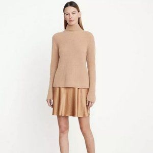 Vince Cashmere Shaker Rib Turtleneck, heather camel small